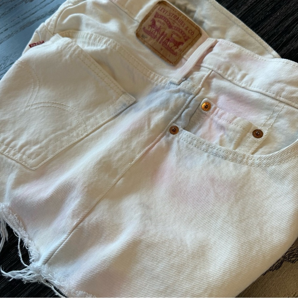 Levi 501 Jean Cutoff Shorts Cream Pink Blue Tie Dye 100% Cotton, Size 29 - Picture 11 of 14